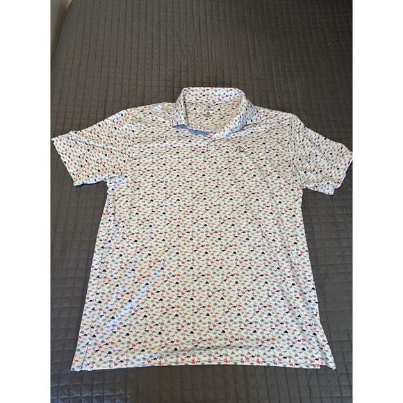 Rhoback Polo Shirt Mens XL White Dinosaur Print Performance Golf Short Sleeve - Picture 1 of 5